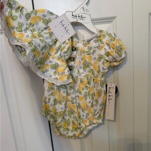Hatch & Harlow Girls' Yellow Lemon Print Cotton Romper Dress